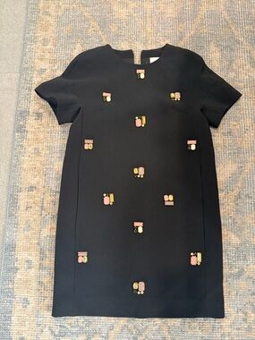 kate spade Black Mini Shift Dress with Pink and Gold Embellishments